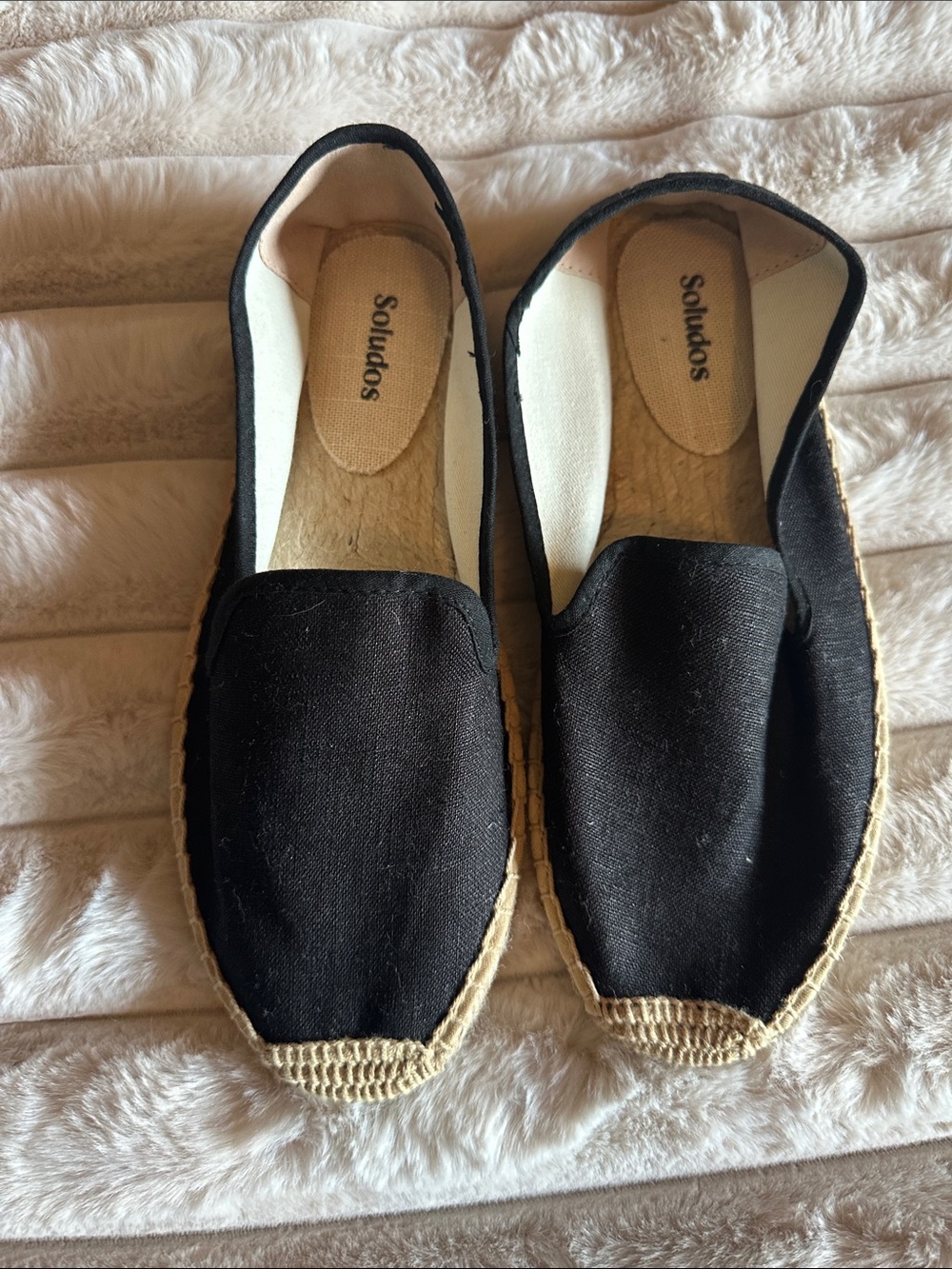 Soludos Black Canvas Slip-On Espadrilles with Natural Jute Trim